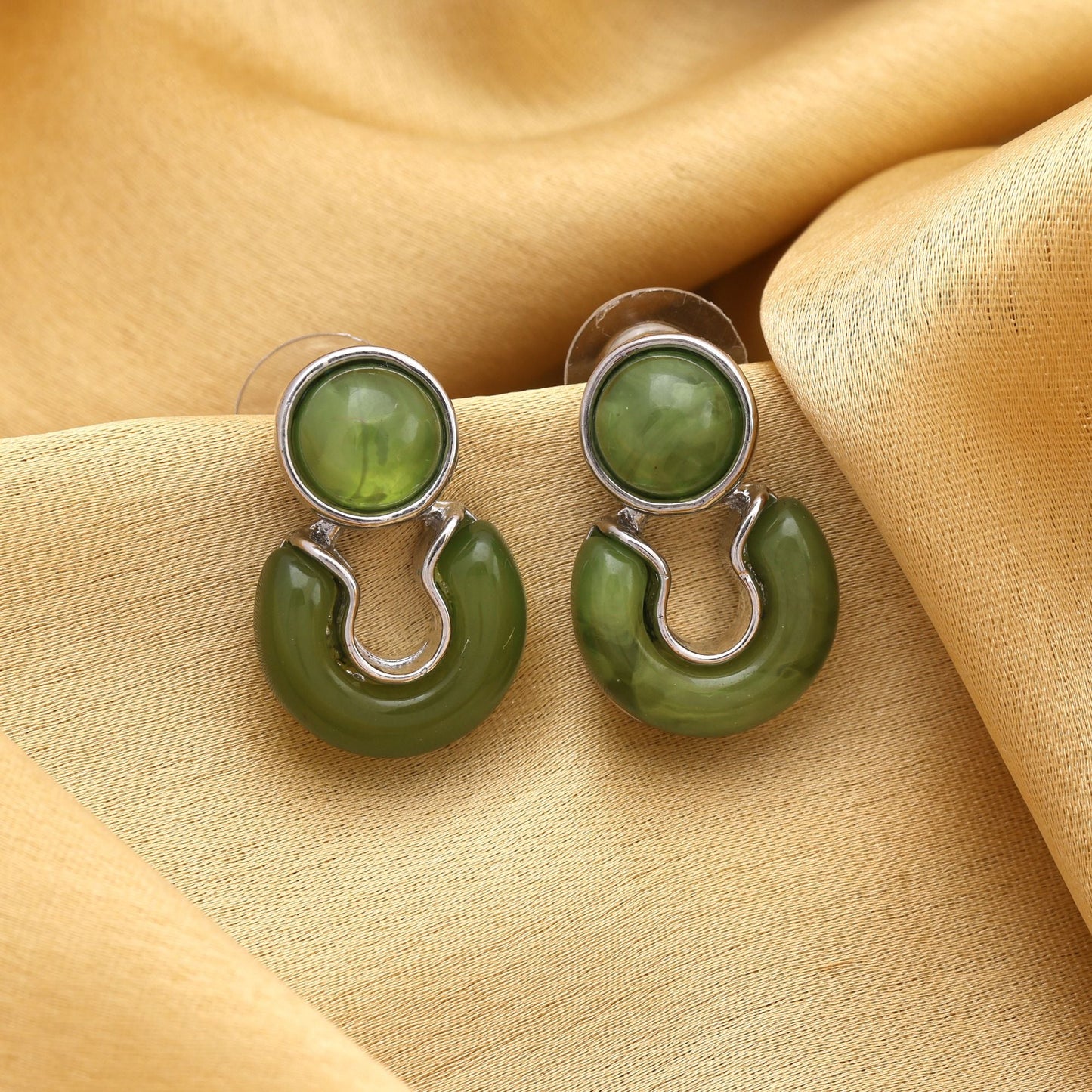 Beautiful Green Color Anti Tarnish Earrings With Antique Finish Perfect For Parties