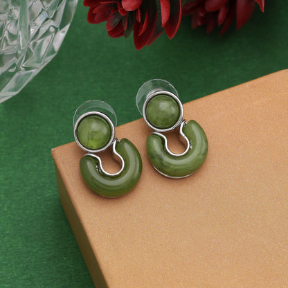 Beautiful Green Color Anti Tarnish Earrings With Antique Finish Perfect For Parties