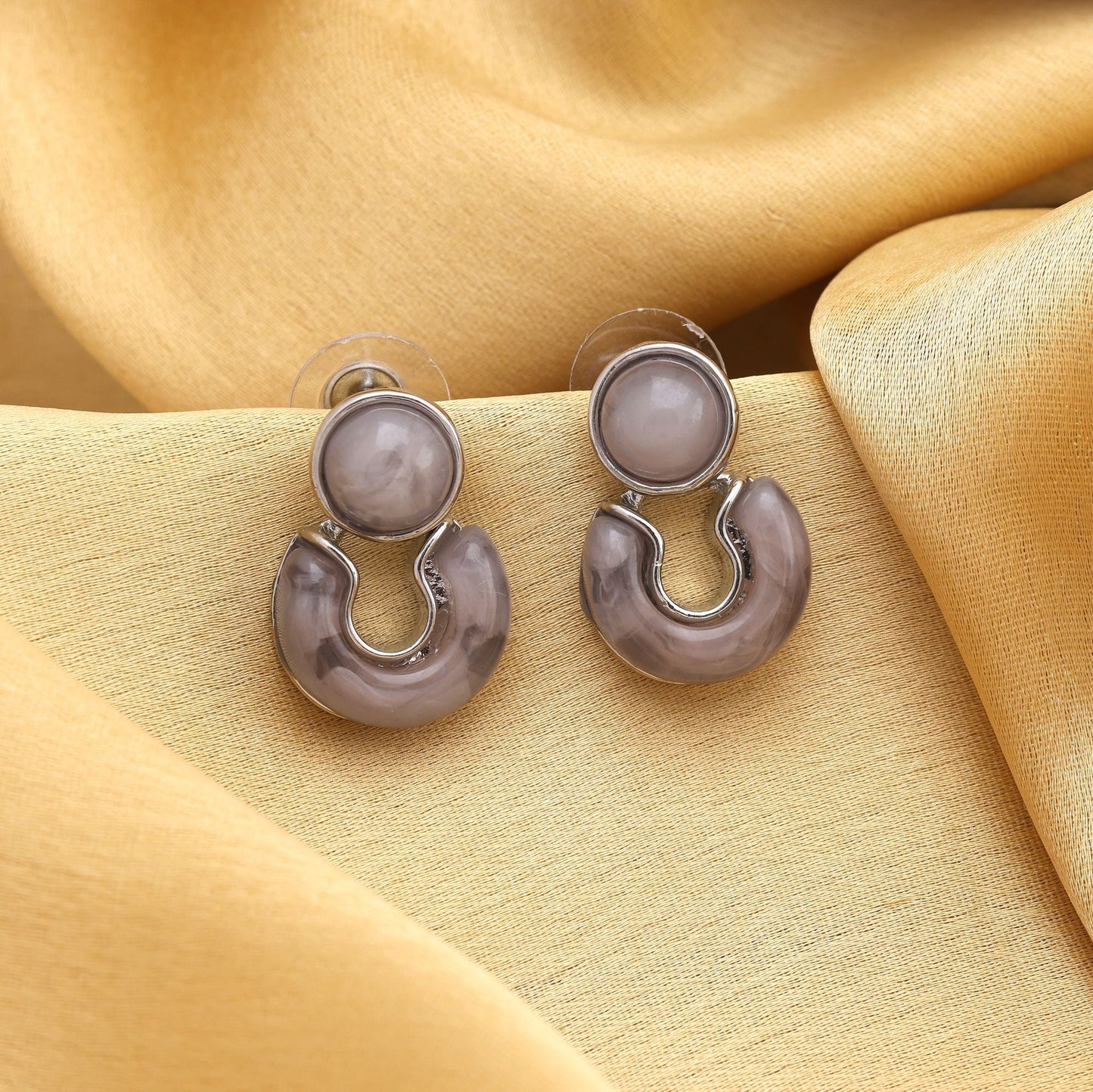 Classy Grey Color Anti Tarnish Earrings With Elegant Design Perfect For Formal Wear