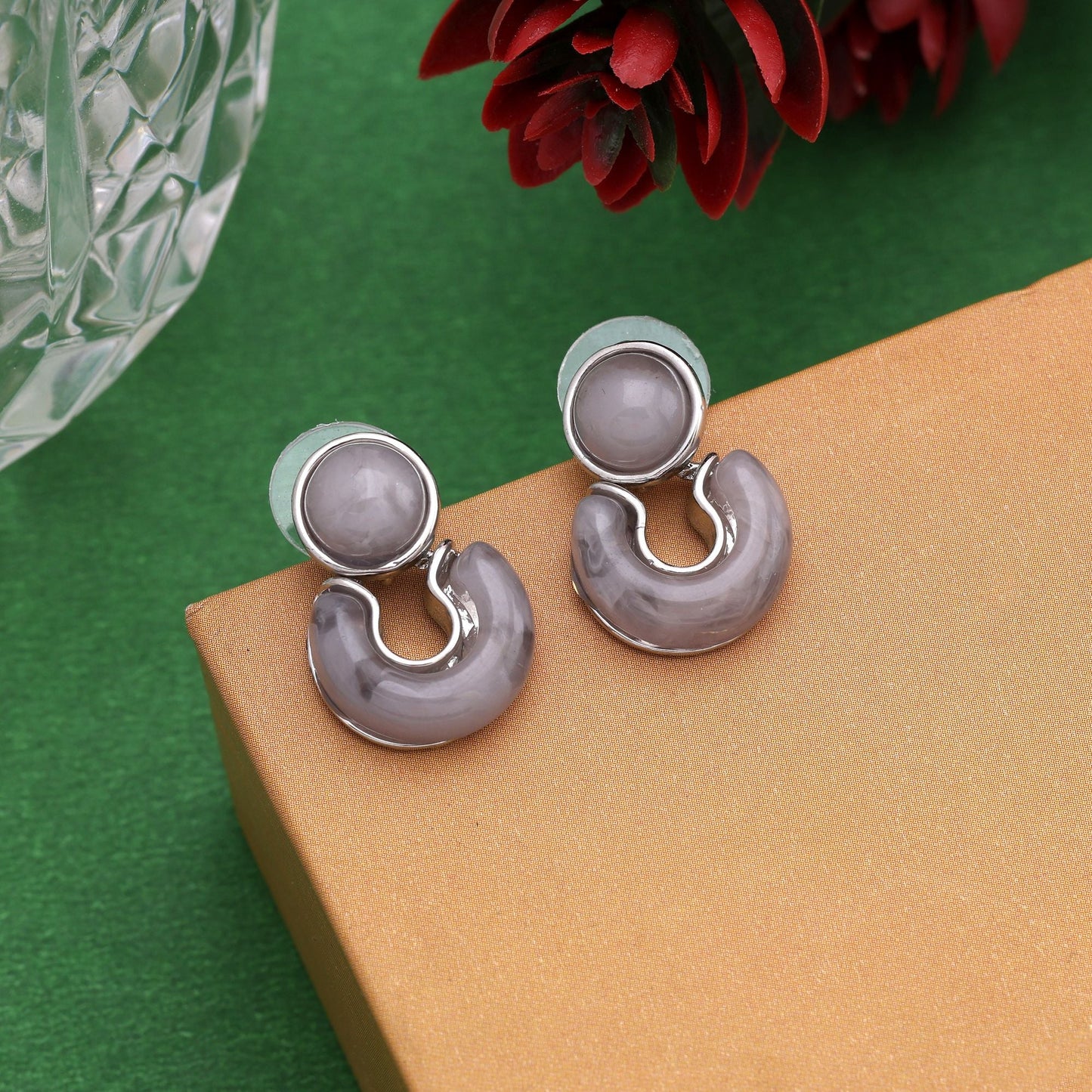 Classy Grey Color Anti Tarnish Earrings With Elegant Design Perfect For Formal Wear