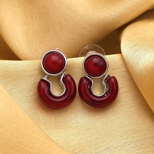 Attractive Maroon Color Anti Tarnish Earrings With Sparkling Stones For Ethnic Outfits