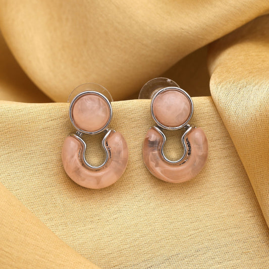Elegant Peach Color Anti Tarnish Earrings With Shiny Coating For Modern Occasions