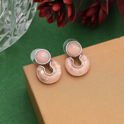 Elegant Peach Color Anti Tarnish Earrings With Shiny Coating For Modern Occasions