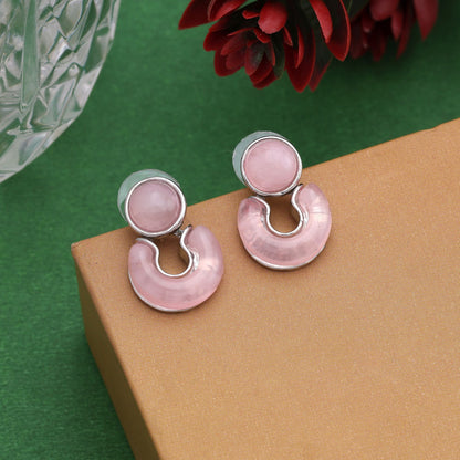 Gorgeous Pink Color Anti Tarnish Earrings With Stone Detailing For Wedding Looks