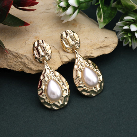 Beautiful White Color Anti Tarnish Earrings With Stone Studded Look For Festive Events