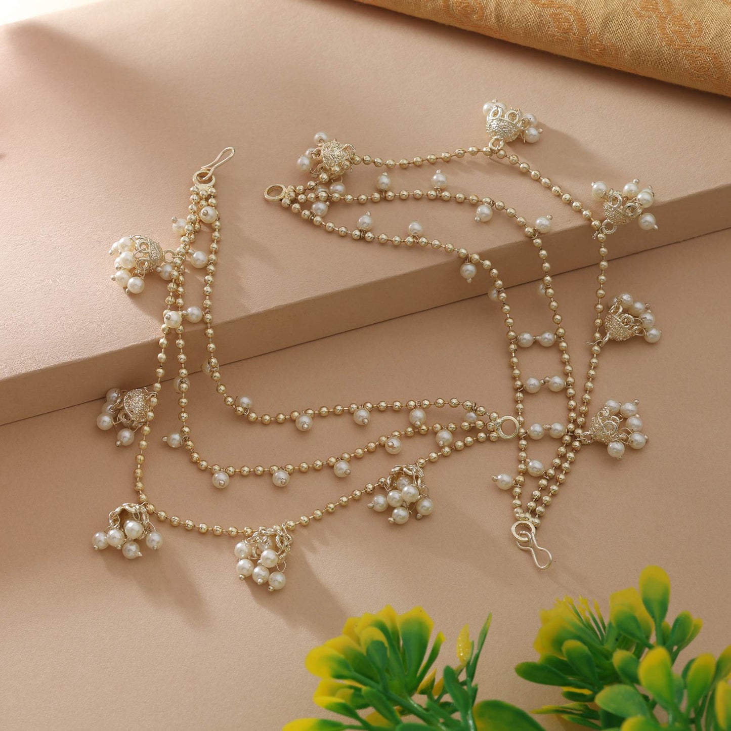 Gold Color Earrings Chain With Lightweight Design For Traditional And Festive Wear