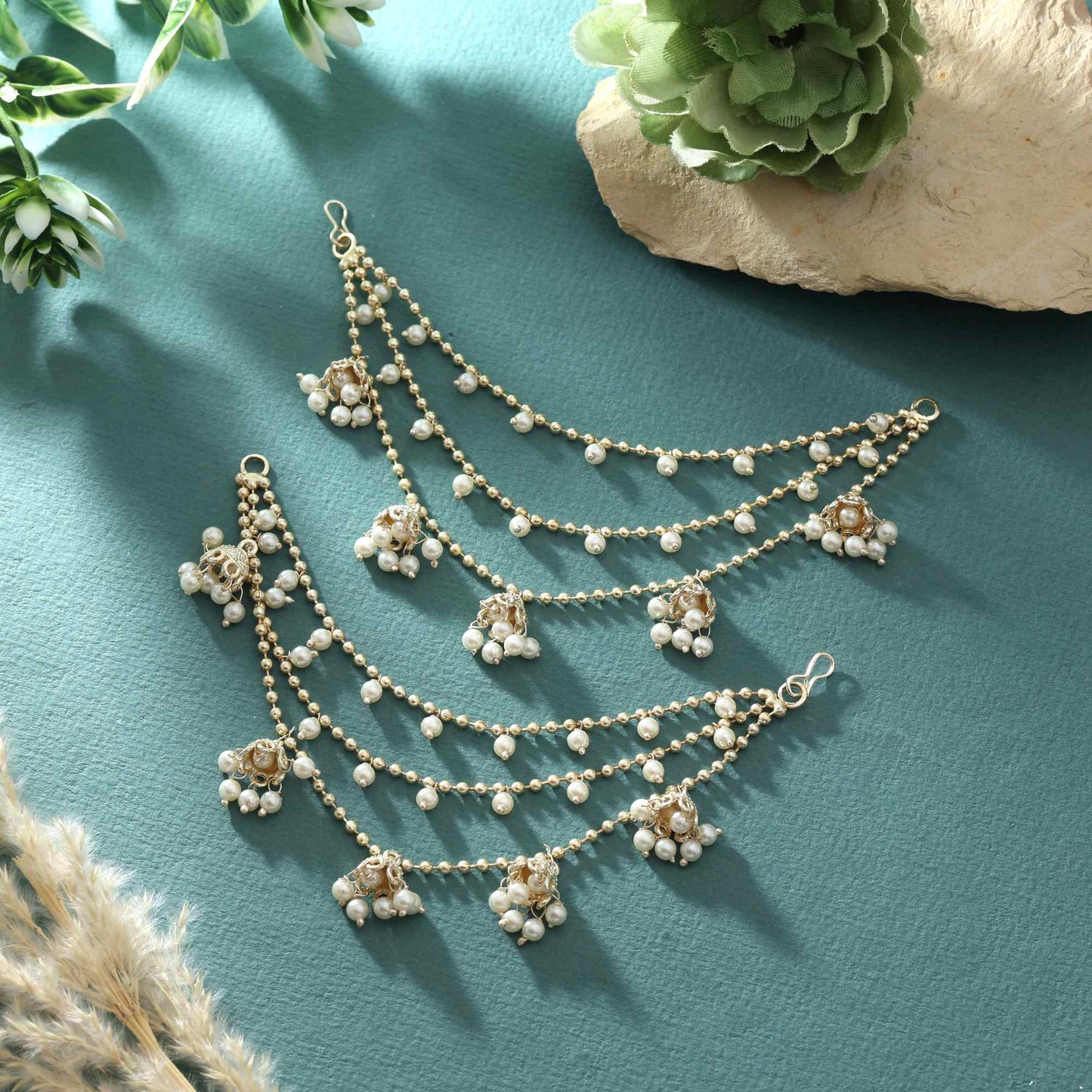 Gold Color Earrings Chain With Lightweight Design For Traditional And Festive Wear