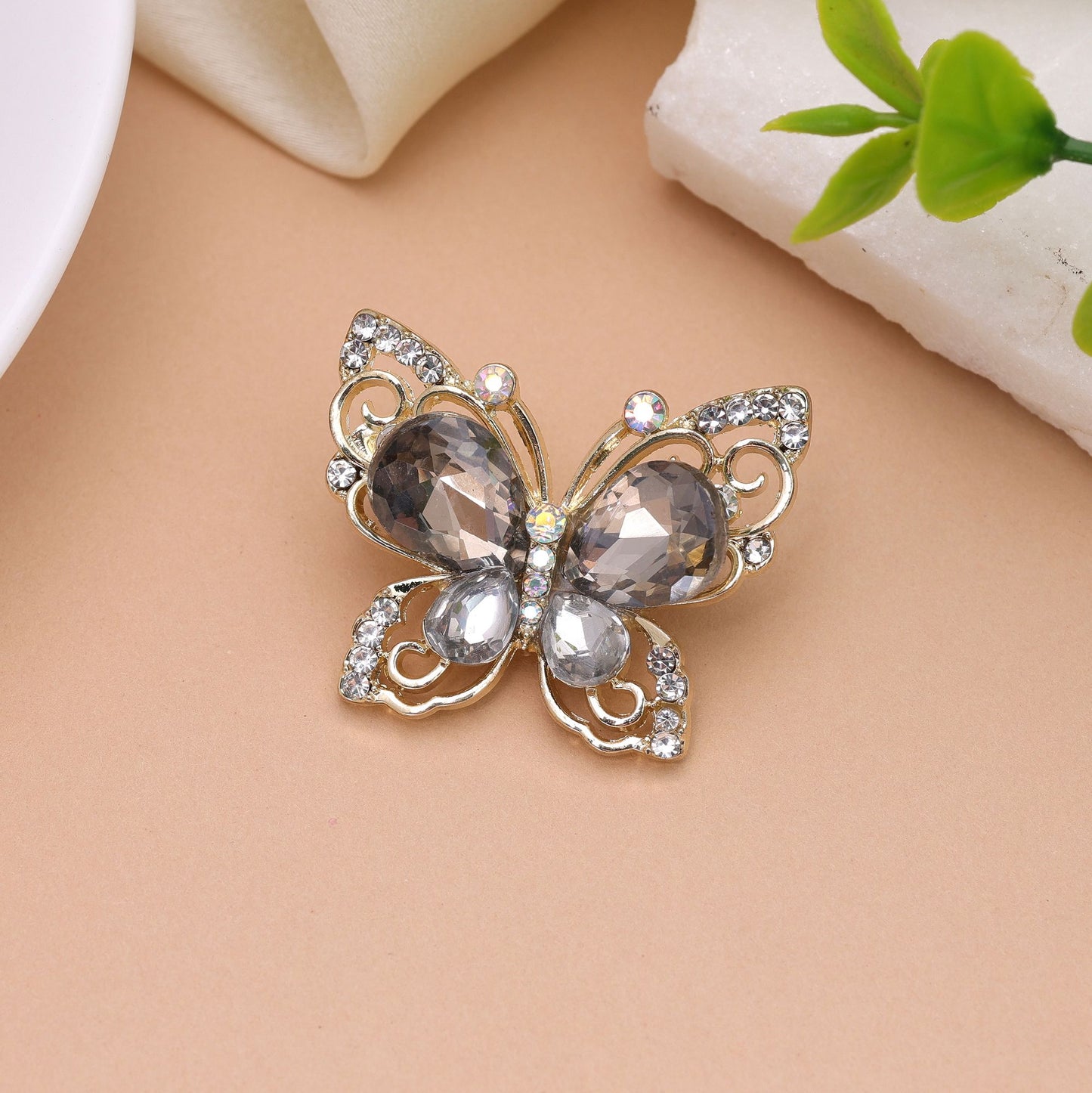 Grey Color Butterfly Design Brooch Featuring Beautiful Decorative Pattern with Premium Designer Look