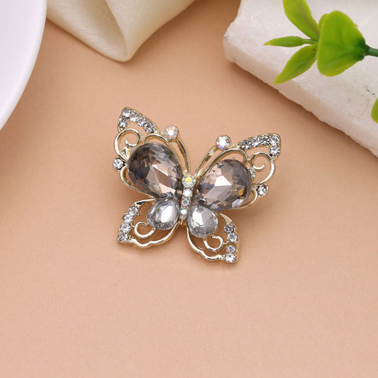 Grey Color Butterfly Design Brooch Featuring Beautiful Decorative Pattern with Premium Designer Look