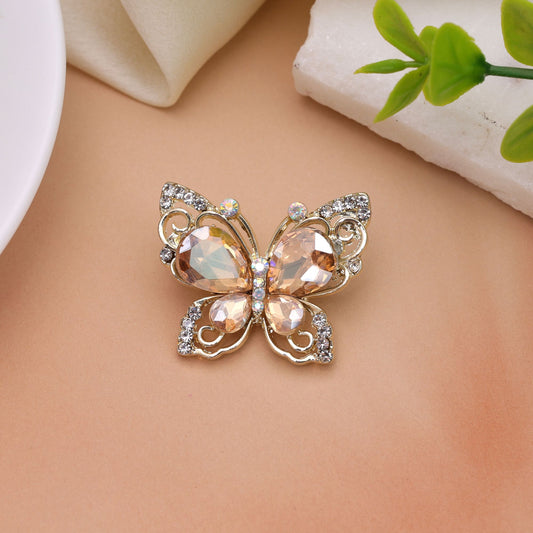 Peach Color Butterfly Design Brooch with Stylish Artistic Finish and Trendy Fashion Appeal