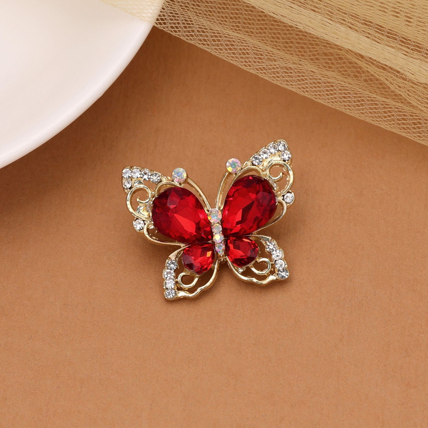 Red Color Butterfly Design Brooch Crafted with Elegant Pattern for Festive and Party Wear