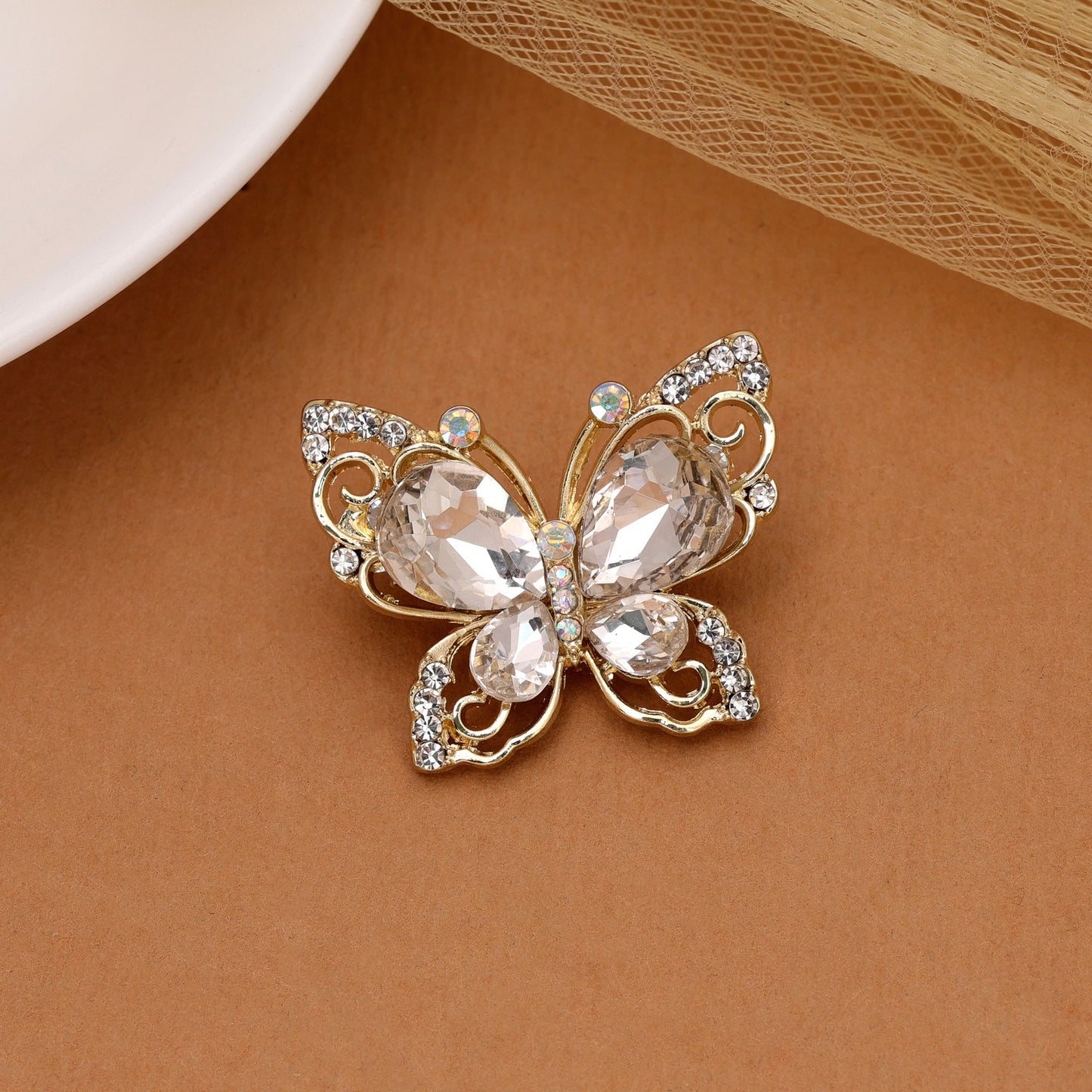 White Color Butterfly Design Brooch Crafted with Charming Details for Elegant Traditional Wear