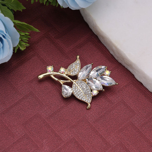 White Color Leaf Design Brooch Crafted with Beautiful Artistic Pattern for Special Occasions
