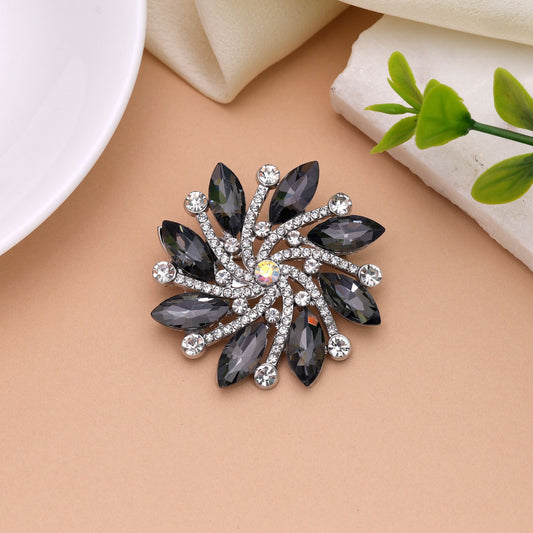 Black Color Floral Design Brooch with Classic Floral Artwork and Premium Fashion Statement