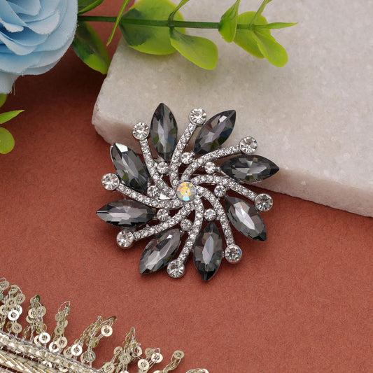 Black Color Floral Design Brooch with Classic Floral Artwork and Premium Fashion Statement