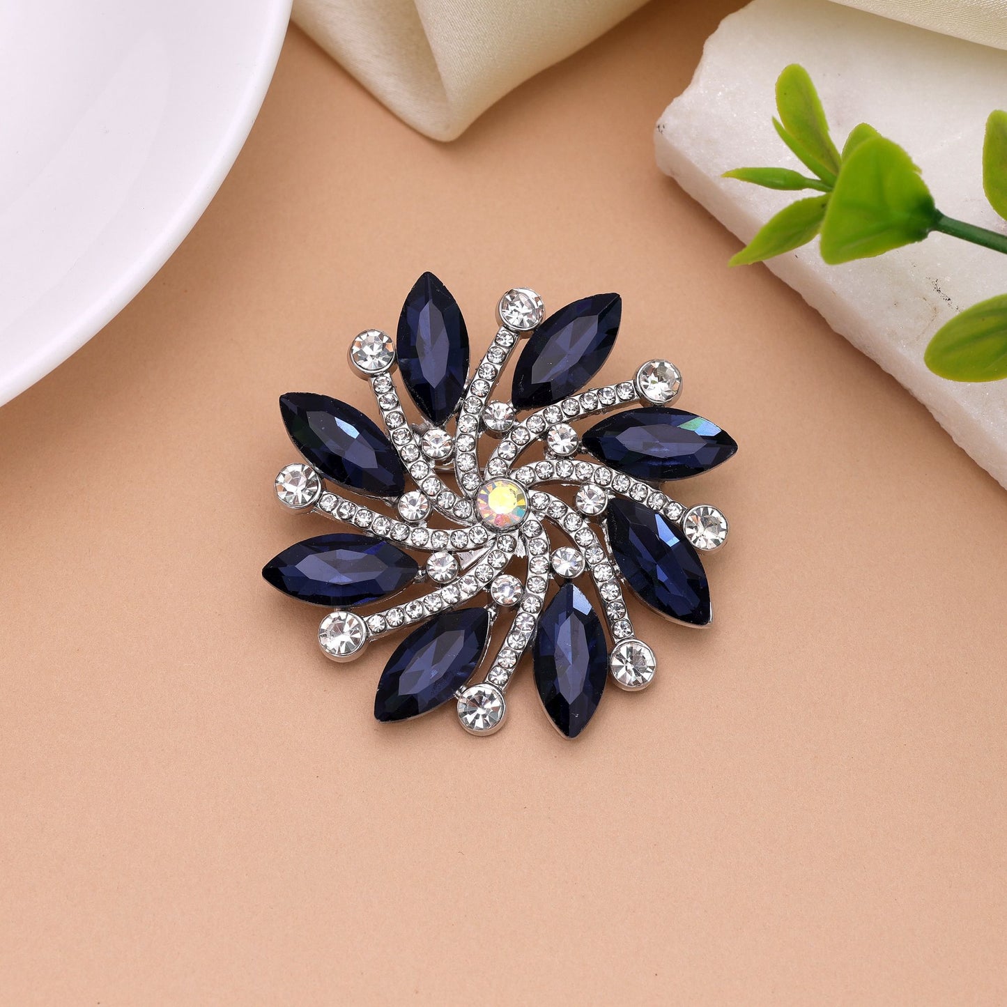 Blue Color Floral Design Brooch Crafted with Stylish Pattern and Beautiful Accessory Finish