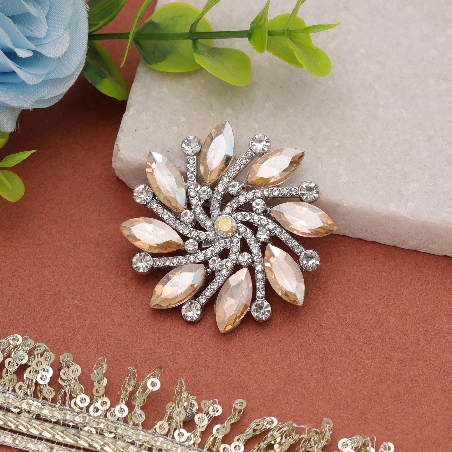Light Yellow Color Floral Design Brooch Crafted with Graceful Floral Artwork and Trendy Style