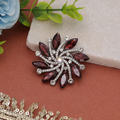 Maroon Color Floral Design Brooch Featuring Elegant Design with Traditional Jewelry Inspired Look