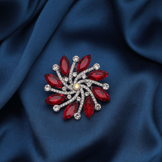 Red Color Floral Design Brooch Featuring Beautiful Artistic Details with Premium Designer Appeal