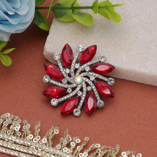 Red Color Floral Design Brooch Featuring Beautiful Artistic Details with Premium Designer Appeal