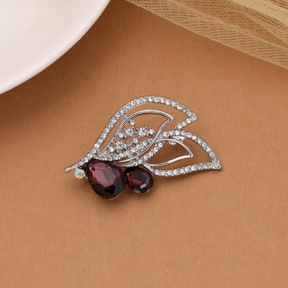 Maroon Color Leaf Design Brooch Crafted with Classic Pattern and Traditional Jewelry Inspired Finish