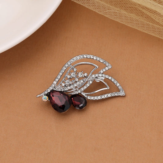 Maroon Color Leaf Design Brooch Crafted with Classic Pattern and Traditional Jewelry Inspired Finish
