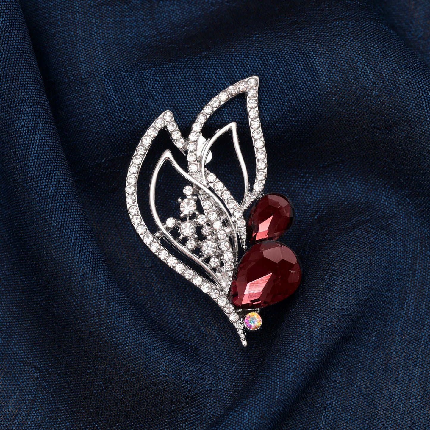 Maroon Color Leaf Design Brooch Crafted with Classic Pattern and Traditional Jewelry Inspired Finish
