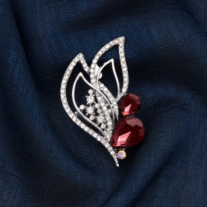Maroon Color Leaf Design Brooch Crafted with Classic Pattern and Traditional Jewelry Inspired Finish