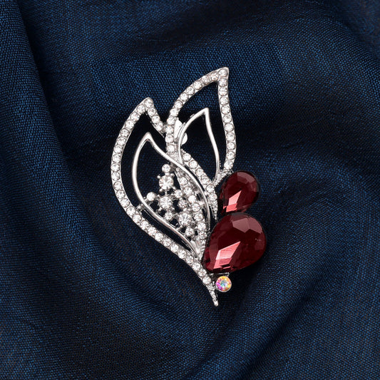 Maroon Color Leaf Design Brooch Crafted with Classic Pattern and Traditional Jewelry Inspired Finish