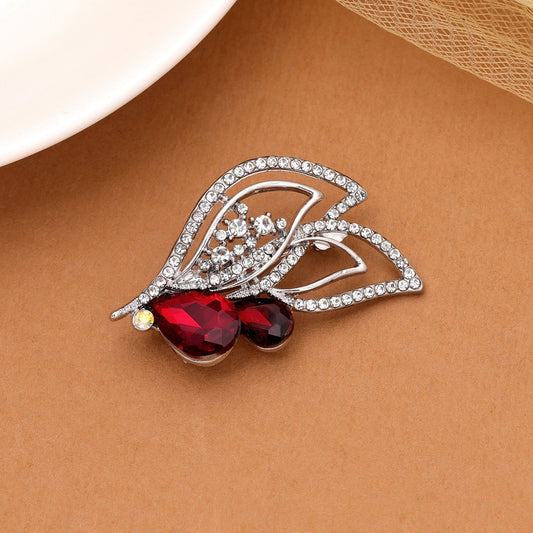 Red Color Leaf Design Brooch Crafted with Attractive Detailing for Trendy Fashion Wear
