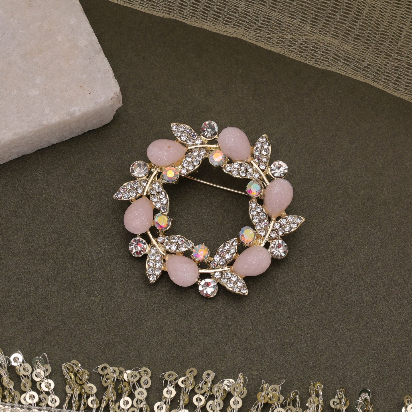 Light Pink Color Floral Design Brooch Featuring Beautiful Floral Artwork with Graceful Designer Appeal