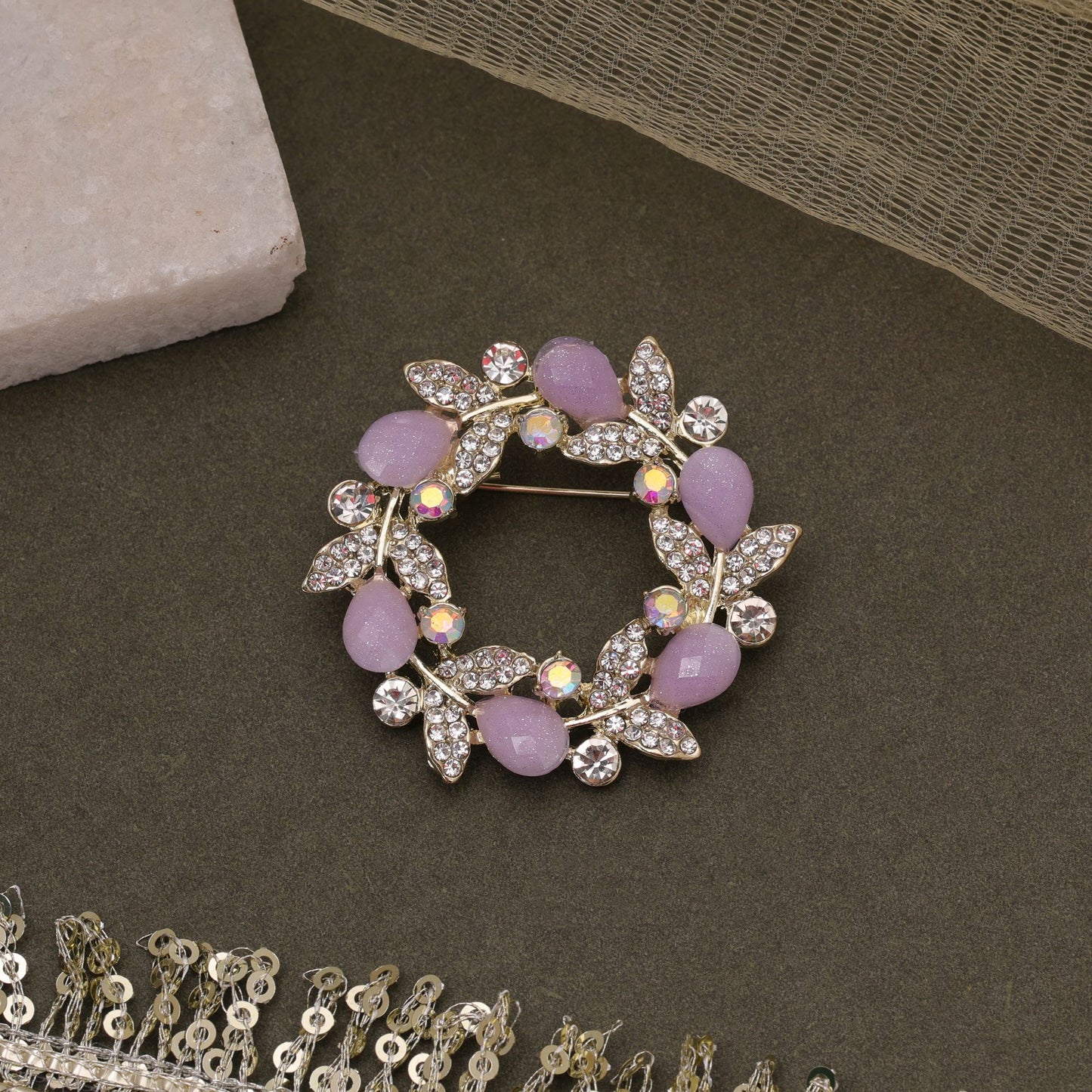 Lavender Color Floral Design Brooch with Elegant Flower Pattern for Stylish Fashion Accessories Collection