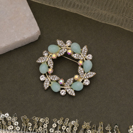 Pastel Green Color Floral Design Brooch Crafted with Charming Details for Trendy Fashion Wear
