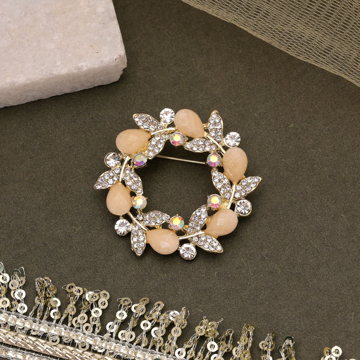 Pastel Orange Color Floral Design Brooch with Attractive Floral Motif and Premium Look