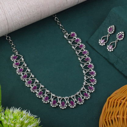 Rani Color American Diamond Necklace Set With Vintage Inspired Style