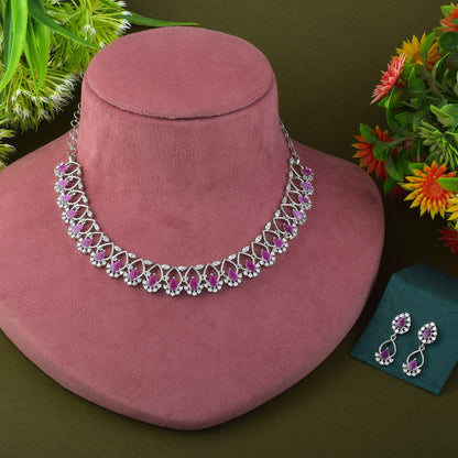 Rani Color American Diamond Necklace Set With Vintage Inspired Style
