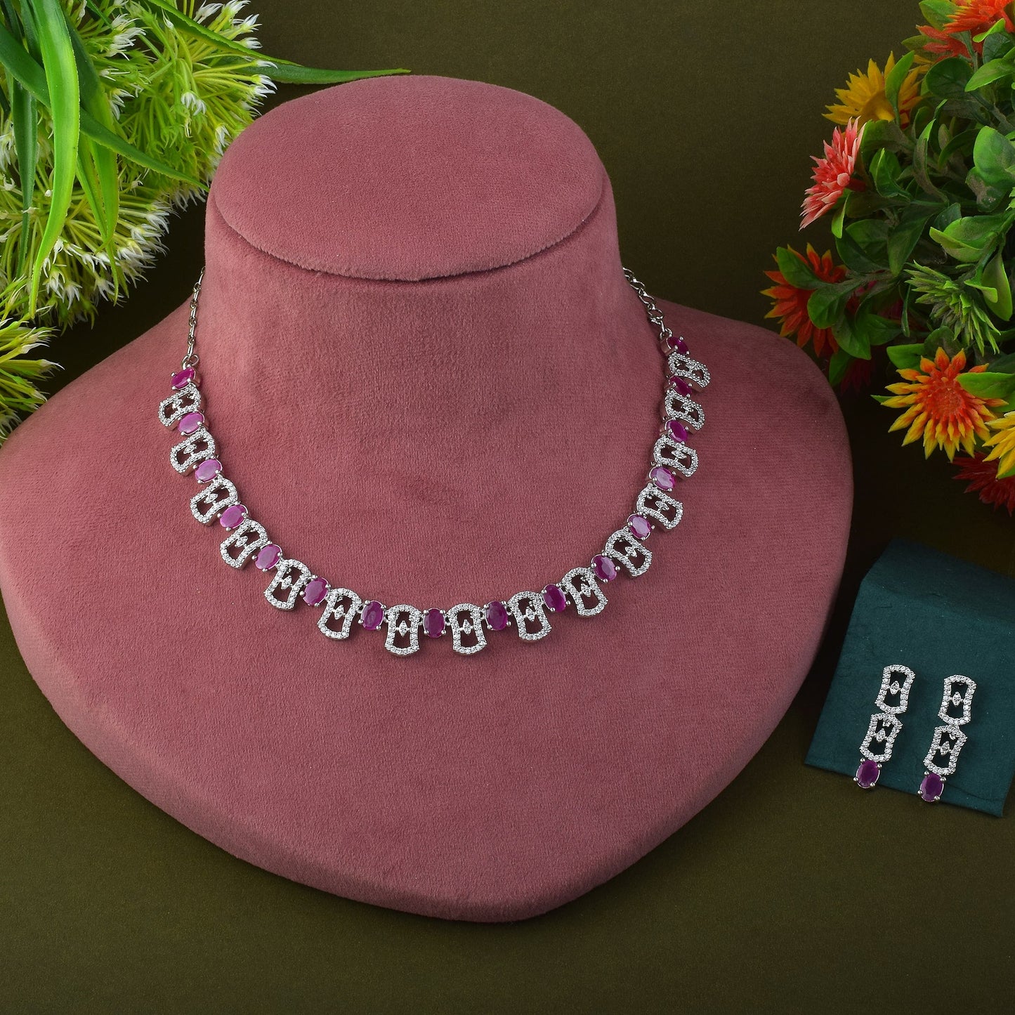 Rani Color American Diamond Necklace Set In A Festive Statement Look