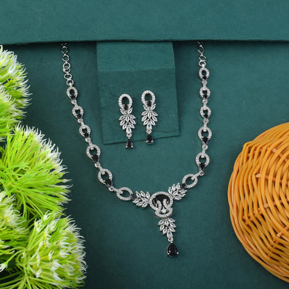 Black Color American Diamond Necklace Set With Contrast Sparkling Finish