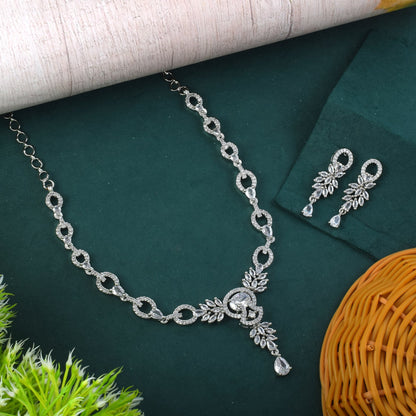 Silver Color American Diamond Necklace Set With Delicate Ethnic Touch