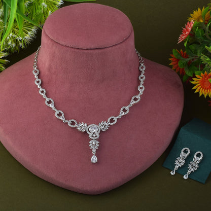 Silver Color American Diamond Necklace Set With Delicate Ethnic Touch