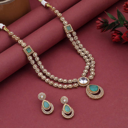 Pista Green Color Elegant Bridal American Diamond Necklace Set For Wedding Wear
