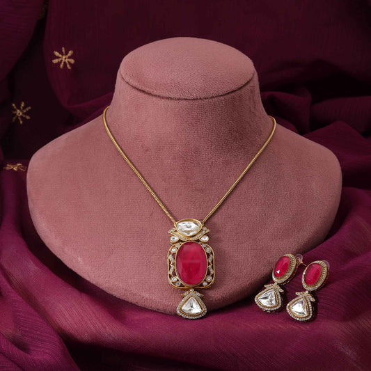 Rani Color Gorgeous Ethnic Look American Diamond Necklace Set For Brides And Women
