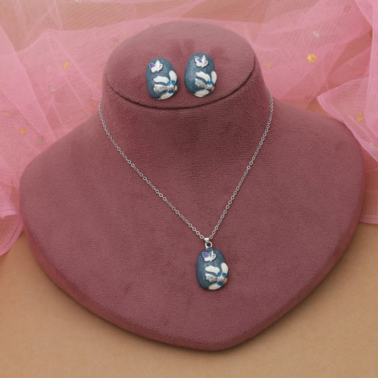 Rama Green Color Meena Work Anti Tarnish Necklace Set With Elegant Cultural Styling