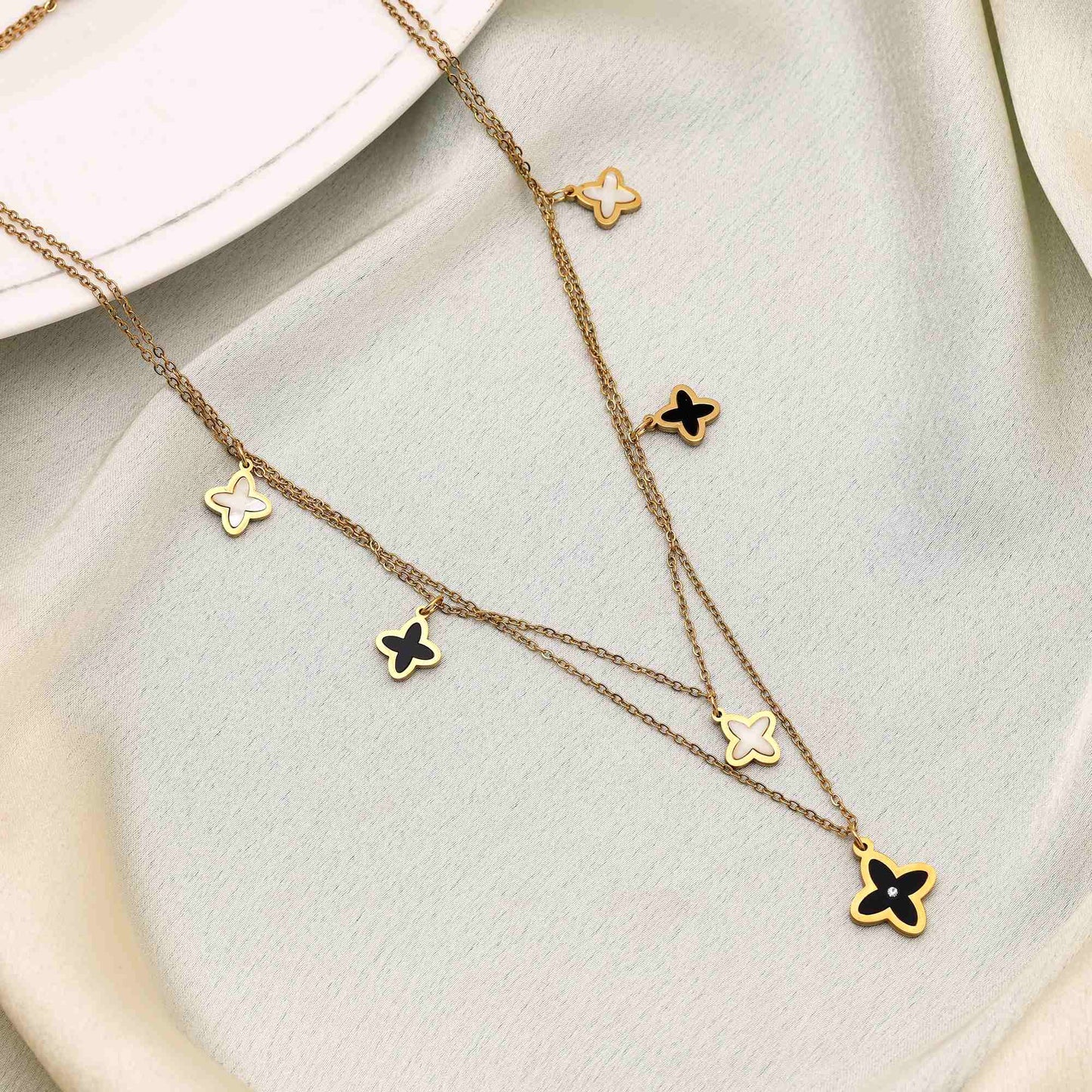 Classic Black Color Stainless Steel 18K Gold Plated Demi Fine Pendant Necklace