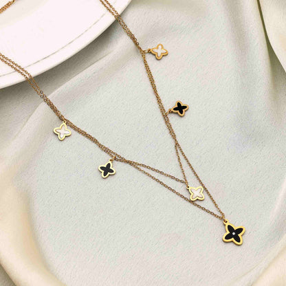 Classic Black Color Stainless Steel 18K Gold Plated Demi Fine Pendant Necklace