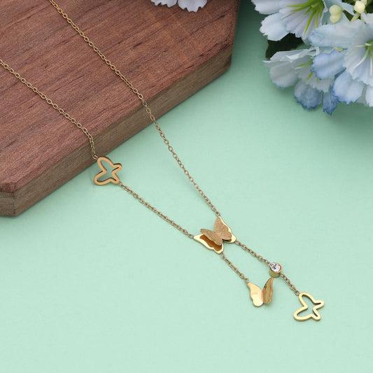 Gold Color Stainless Steel Anti Tarnish Necklace Crafted For Elegant Daily And Party Wear
