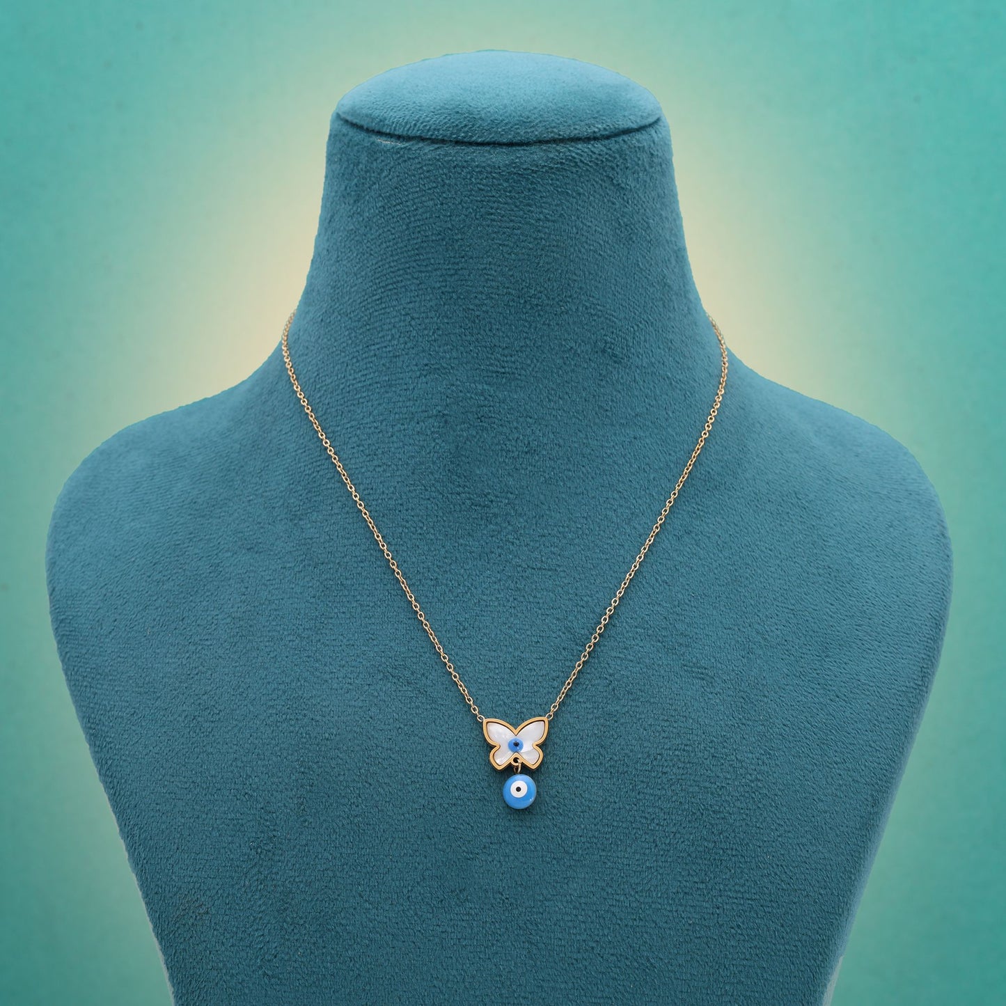 Blue Color Evil Eye Stainless Steel Anti Tarnish Necklace Designed For Protection And Style