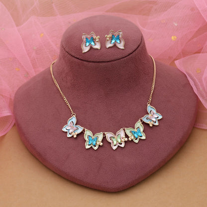 Mehrfarbiges Schmetterlings-Design, anlaufgeschütztes Halsketten-Set mit lebendigem, festlichem Modestil