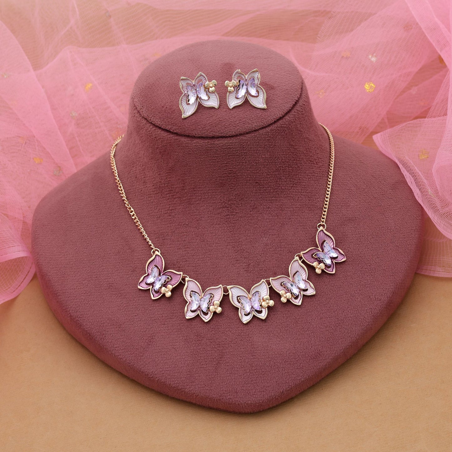 Lila Schmetterling Design Anlaufschutz-Halskettenset mit elegantem Party-Finish