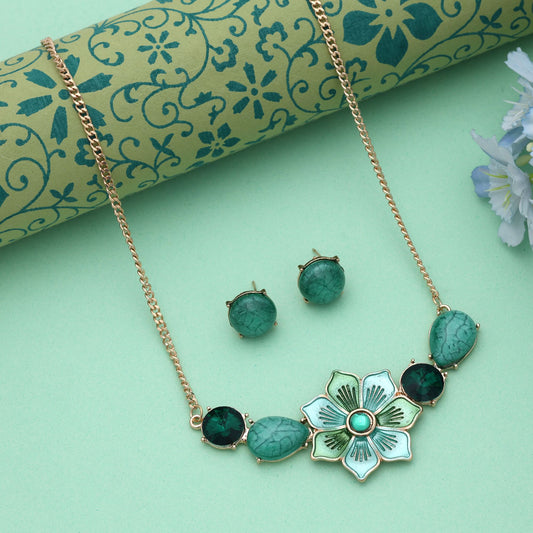 Grünfarbene Blumen-Design Anlaufschutz-Halskette-Set mit elegantem, blumig inspiriertem Anhänger